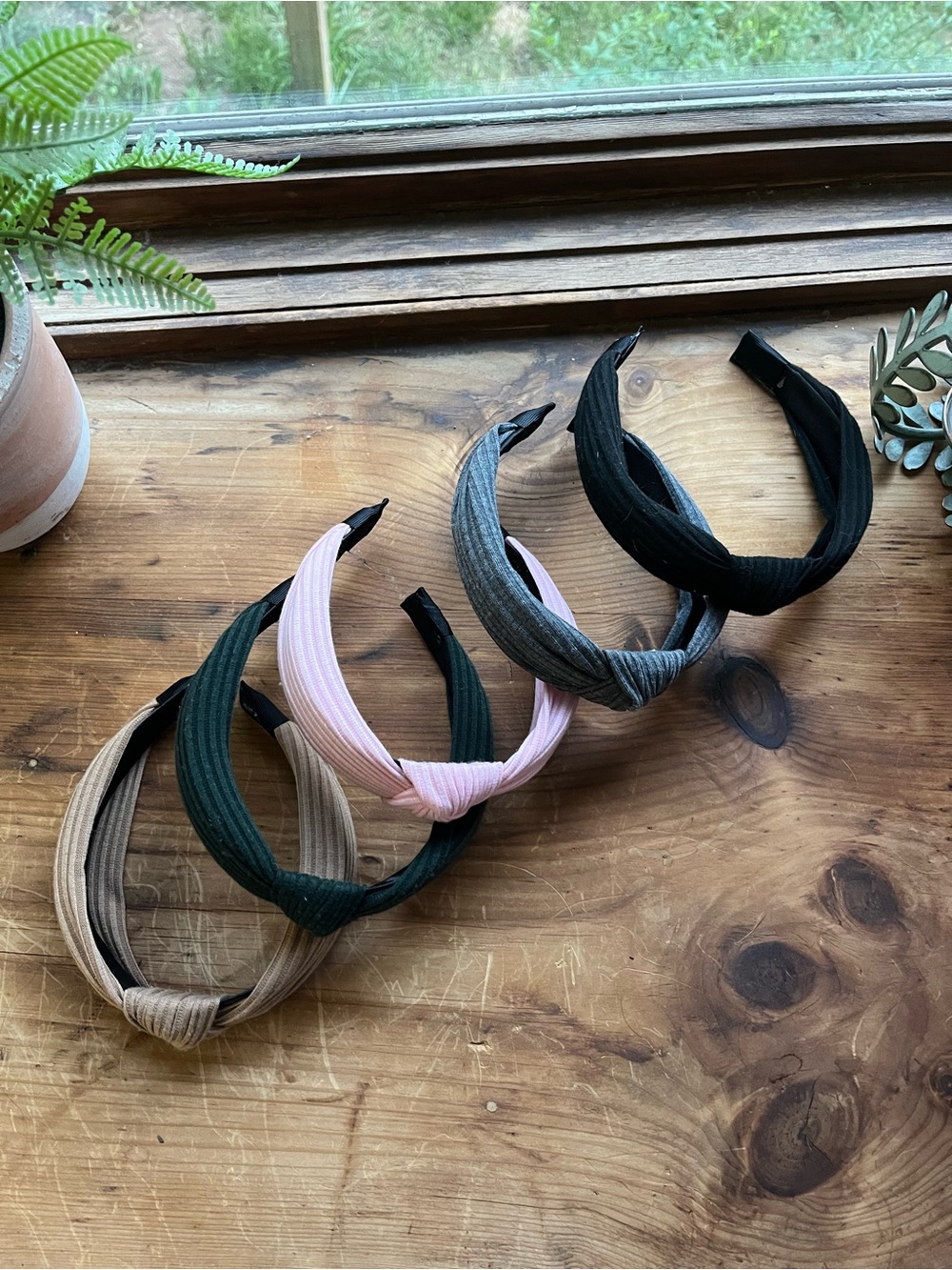 Knotted Wide Headband Set - Black, Gray, Pink, Green, Tan
